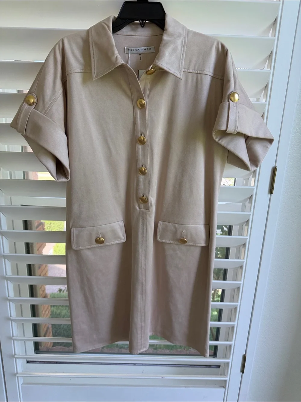 NWT Trina Turk Sequoia Suede Tan Button-Front Dress